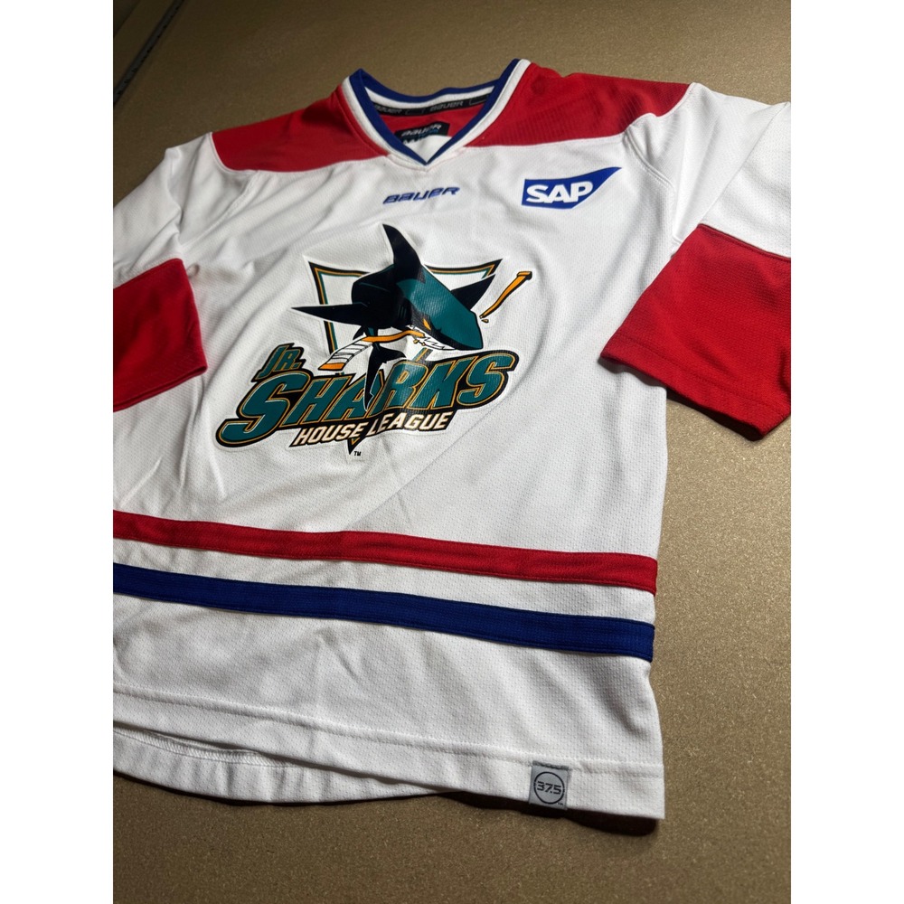 Bauer Jr Sharks House League Youth Hockey Jersey White Red Blue Size Medium 21
